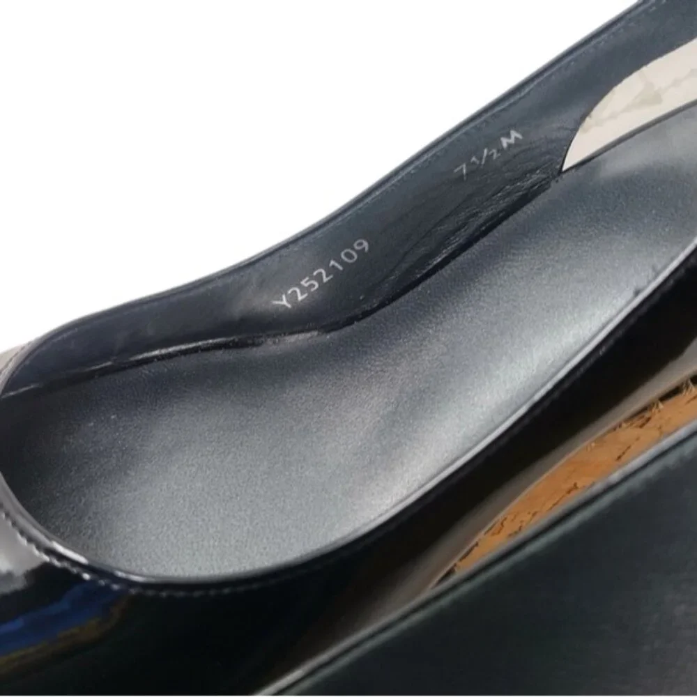 Stuart Weitzman Black Patent Leather Slingback Wedges 7.5
